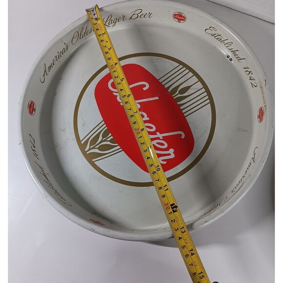 Schaefer Beer Serve Tray Lot Round Metal Vtg 12" 13" Inch Bar Breweriana Decor - Picture 2 of 12